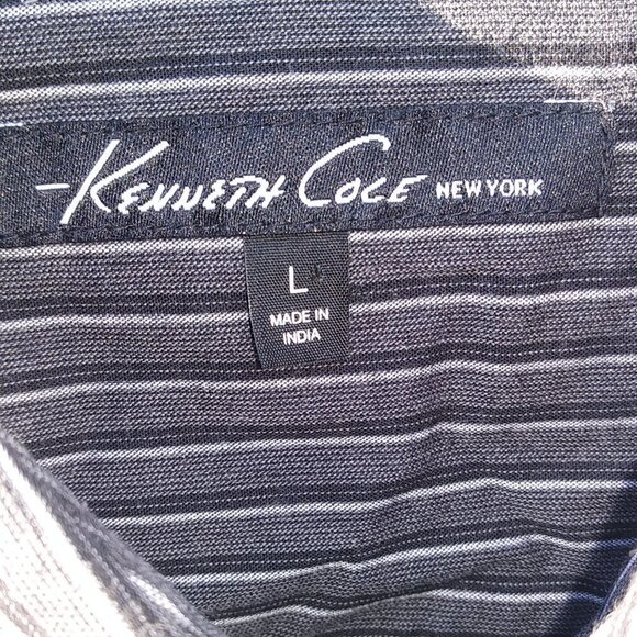 Kenneth Cole Men's Gray Black White Thin Striped Button Down - L - Picture 7 of 11